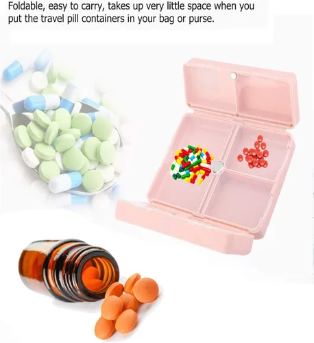 Vista 4 de Pastillero de viaje para bolso, 7 compartimentos, pastillero de viaje portátil, organizador de píldoras con diseño magnético único, organizador