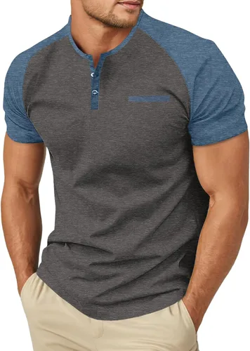 Vista 11 de Sailwind Camisetas casuales de algodón Henley de manga corta con bolsillo para hombre