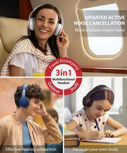 Vista 7 de rockpapa E7 Auriculares Inalámbricos Bluetooth Sobre la Oreja con Micrófono, Auriculares Plegables con Cable/Inalámbricos con Micrófono para Niños
