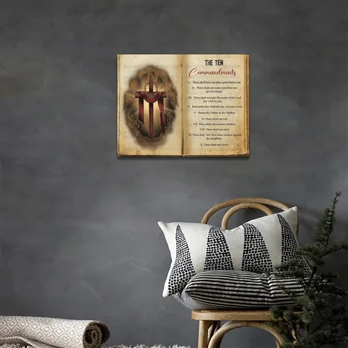 Vista 5 de Arte de Pared Cruz de los Diez Mandamientos Arte de Pared de los 10 Mandamientos Versículo Bíblico Religión Cristiana Escritura Imágenes Decoración