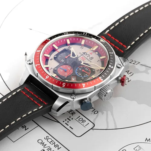 Vista 24 de AVI-8 Hawker Hunter AV-4100 - Reloj de cuarzo japonés para hombre con esfera de 1.693 in con correa de cuero