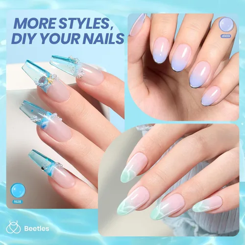 Vista 4 de Beetles - Juego de esmaltes de uñas de gel azul, 6 colores A - Azul Bubble Splash