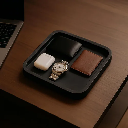 Vista 4 de Bey-Berk Robbie - Bandeja de valet de mármol (negro), organizador cuadrado de piedra de 9 x 9 pulgadas para llaves, cartera y joyas, organizador