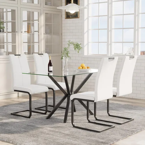 Vista 31 de 5-Piece 47" Dining Table with 4 PU Leather Chairs, Modern Dining Table Set for 4, Rectangle Black Top Kitchen Table with Black Metal Legs for Dining