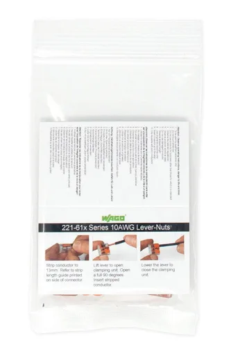 Vista 3 de Wago 221-612 tuercas de palanca 10AWG 2 conductores conectores de cable compactos 10 PK