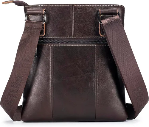 Vista 3 de LUKZIJAES Bolso de mensajero de cuero genuino para hombre, bolso de hombro con solapa, estilo vintage, cocodrilo, en relieve, bolso de negocios