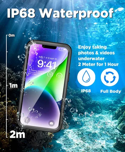 Vista 2 de Unitedtime - Funda magnética para iPhone 14 Pro Max, resistente al agua, con protector de pantalla integrado, compatible con MagSafe a prueba