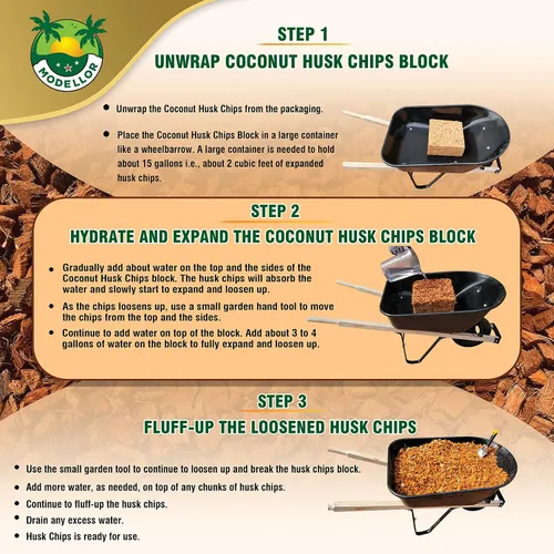 Vista 3 de MODELLOR Premium súper lavado, limpio, chips de coco, rinde 2 pies cúbicos de chips sueltos. Sustrato para reptiles, orgánico, absorbe olores