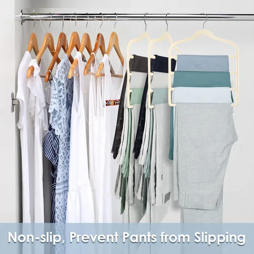 Vista 7 de Perchas de terciopelo que ahorran espacio antideslizante para pantalones de terciopelo perchas de múltiples capas Paquete de 4 perchas de ropa