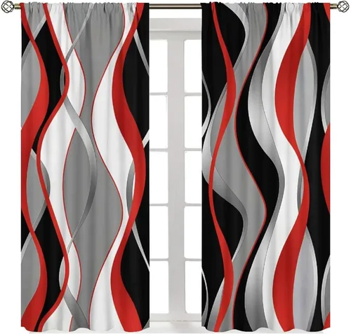 Vista 31 de Cortinas degradadas grises y negras, con textura geométrica moderna abstracta para cocina, dormitorio, sala de estar, juegos de 2 paneles
