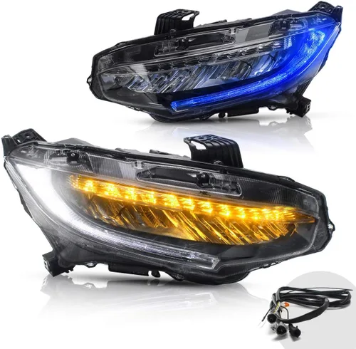 Vista 10 de Ensemble de faros led delanteros Vland compatible con Honda Civic Sedan, Coupe, Hatchback, Tipo R de 10ª generación 2016, 2017, 2018, 2019, 2020