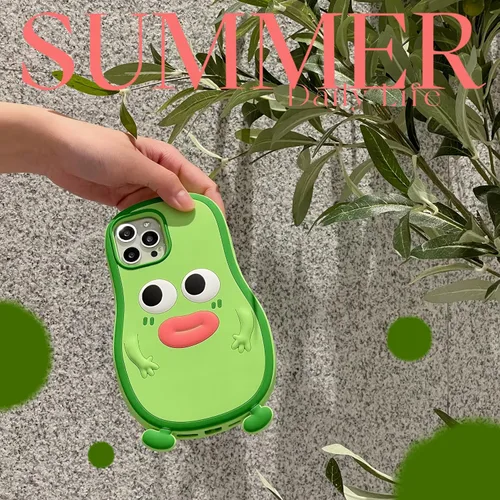 Vista 2 de Funda 3D de hombre aguacate para iPhone 13/iPhone 14 de 6.1 pulgadas, diseño de dibujos animados de lindo personaje Kawaii divertido