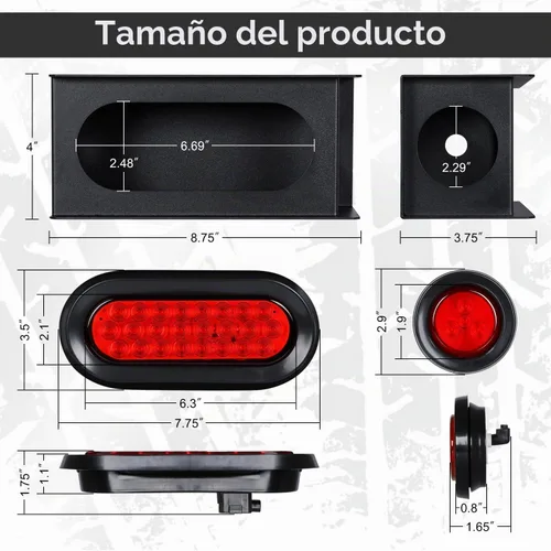 Vista 5 de LINKITOM Kit de cajas de acero de montaje soldado con luces traseras LED ovaladas de 6 pulgadas y luces laterales redondas LED rojas de 2 pulgadas