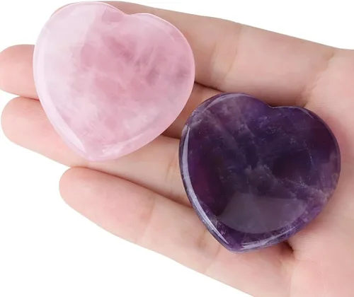 Vista 18 de YATOJUZI Juego de 4 piedras ovaladas para preocupación del pulgar, 7 chakras, amatista, cuarzo rosa, ojo de tigre, piedras naturales talladas a