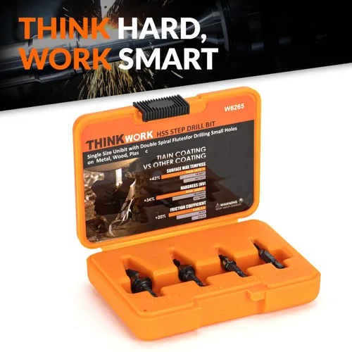Vista 7 de THINKWORK Broca de Paso de Tamaño Único HSS, Broca de Paso HSS de 1/2", Unibit, Brocas de Paso de Vástago de 1/4" para Metal Suave, Acero, Madera