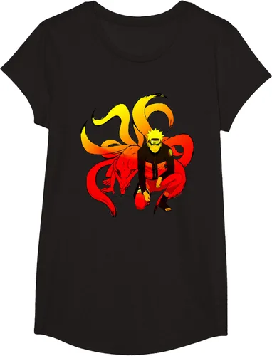 Vista 3 de Naruto Shippuden Naruto and 9 Tails - Camiseta de manga corta Negro