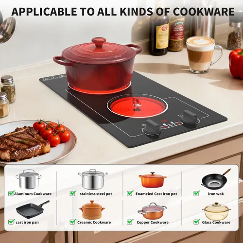 Vista 4 de VBGK - Placa de cocina eléctrica, estufa eléctrica de 110V y 2100W con control de perilla, diseño de encimera/integrado con 9 niveles de potencia