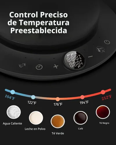 Vista 6 de INFOOD Hervidor eléctrico de cuello de cisne de 0.8L, control de temperatura preciso para café de goteo y té, ebullición rápida de agua de 1200W