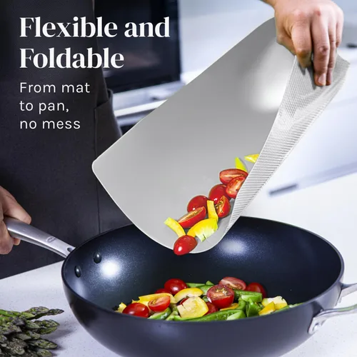 Vista 3 de Cooler Kitchen Juego de alfombrillas de corte flexibles extra gruesas con iconos de comida y respaldo EZ-Grip (juego de 4 alfombrillas), tablas