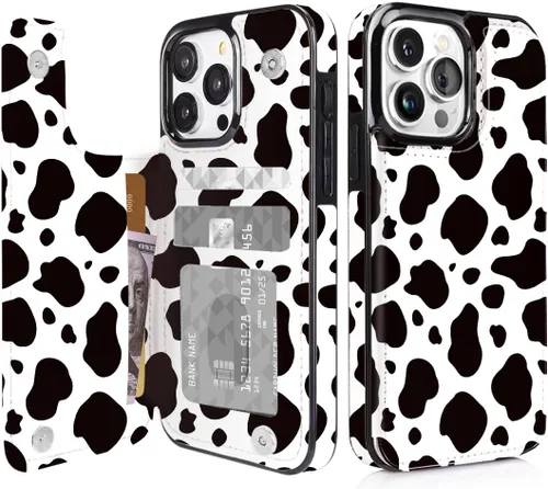 Vista 25 de Funda compatible con iPhone 14/15 con tarjetero y ranuras integradas de piel sintética con función atril y a prueba de golpes para iPhone 14/15