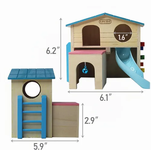 Vista 2 de kathson Hamster House Pets - Escondite de animales pequeños con divertida escalera de escalada tobogán de madera, juguetes masticables para animales