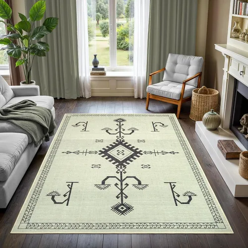 Vista 63 de GLN Rugs Bohemian - Troy - Alfombra de felpilla lavable a máquina, bohemio, lavable, antideslizante, alfombra de área de felpilla de pelo bajo
