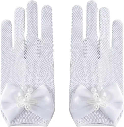 Vista 5 de Guantes blancos para primera comunión, princesa, fiesta de té para niñas de 3 a 12 años