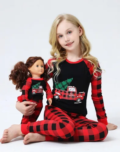 Vista 2 de Babyroom Pijamas de algodón a juego para niñas y niños pequeños, 4 piezas, ropa de dormir de Navidad Azul/2