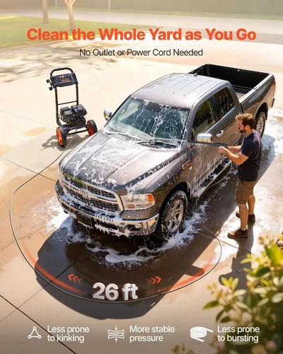 Vista 5 de VEVOR Lavadora a presión de gas 2900 PSI y 1.85 GPM máximo, bomba de aluminio mejorada con pistola rociadora y varita, juego de 4 boquillas