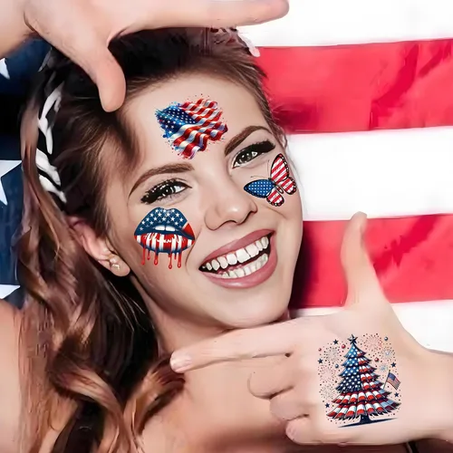 Vista 7 de 49 tatuajes patrióticos estadounidenses 4 de julio, Día de la Independencia, tatuajes temporales conmemorativos para veteranos, decoración del Día