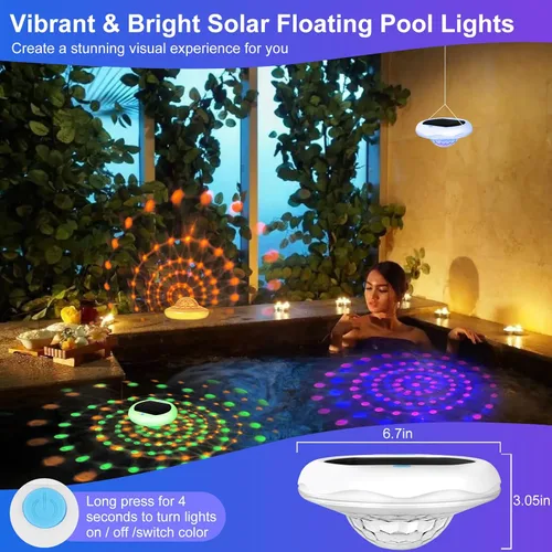 Vista 6 de TEPENAR Luces flotantes solares y recargables 2 en 1: luces de piscina de 6.7 "que flotan 6 modos dinámicos con control remoto IP68 impermeable