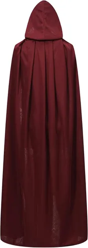 Vista 3 de Reversible Velvet Hooded Vampire Cape, Halloween Cosplay Costume Capucha Borgoña