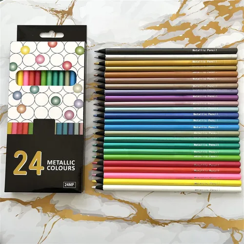 Vista 2 de Lápices de colores, 24 colores pintados a mano, lápices de dibujo, lápices de bocetos para manualidades, pintura, bocetos, diseño, álbumes