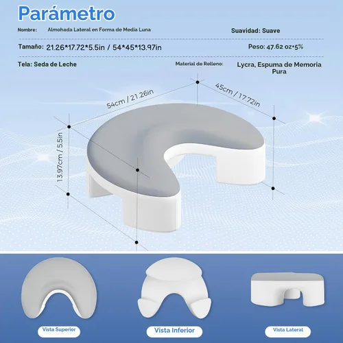 Vista 2 de Almohada para dormir de lado con agujeros para los brazos, almohada de espuma viscoelástica ergonómica para alivio del dolor cervical, cuello Gris