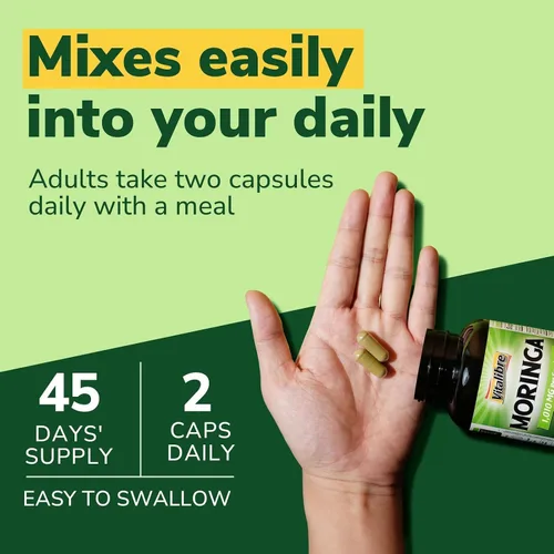 Vista 5 de Vitalibre Moringa 1,010 mg, potencia máxima, superalimento verde completo, rico en antioxidantes, sin gluten ni cafeína, sin OMG, energía, inmune