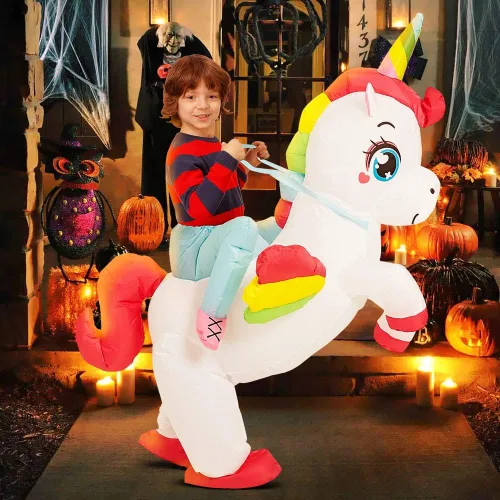 Vista 6 de Unicorn Costume Inflatable Costume Kids Blow up Costumes Toddler Ride On Deluxe Halloween Costume Boy Girl