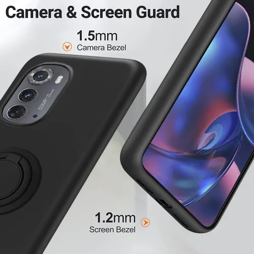Vista 2 de Funda de teléfono para Moto Edge 2022 con protector de pantalla de vidrio, soporte de anillo giratorio de 360°, soporte magnético/soporte