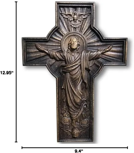 Vista 8 de Crucifijo de madera Crucifijo Salvador Jesús. Cruz católica tallada en madera religiosa. regalo cristiano grande