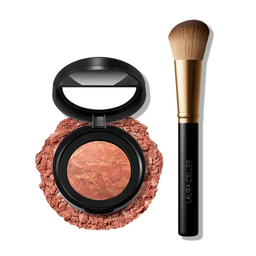 Vista 12 de LAURA GELLER NEW YORK Blush-n-Brighten - Rubor horneado marmoleado, tono Pink Buttercream (crema de mantequilla rosa) y brocha angular, 47mm 01