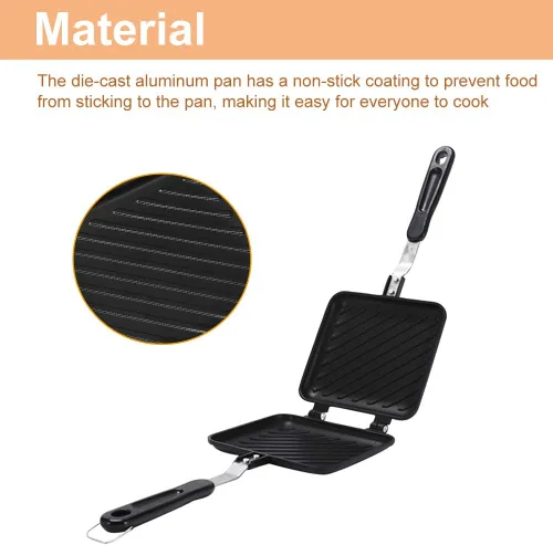 Vista 5 de Sandwichero, doble revestimiento antiadherente a la parrilla para sándwiches y panini, sartén caliente de aluminio antiadherente