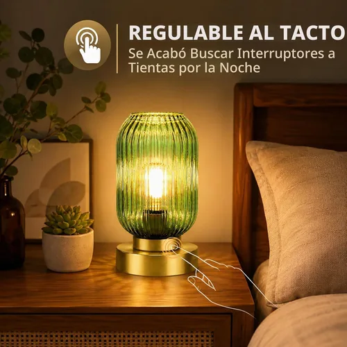 Vista 3 de Lámpara de mesa dorada moderna de mediados de siglo con pantalla de vidrio Verde