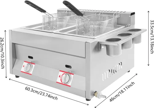Vista 2 de Freidora comercial, freidora de encimera de doble tanque con control de temperatura independiente y tazas laterales desmontables para condimentos