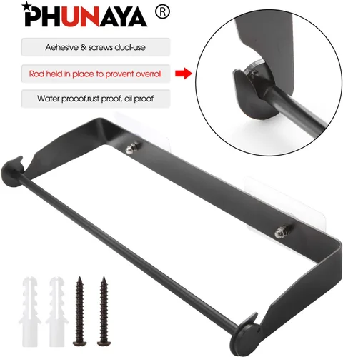 Vista 3 de PHUNAYA Soporte de pared para toallas de papel para debajo del gabinete, para cocina del hogar, acero inoxidable para rollos grandes, color negro