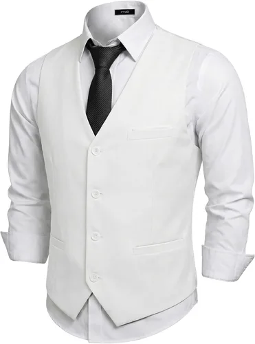 Vista 22 de Chaleco de traje de negocios para hombre, chaqueta ajustada, chalecos de traje casual Beige