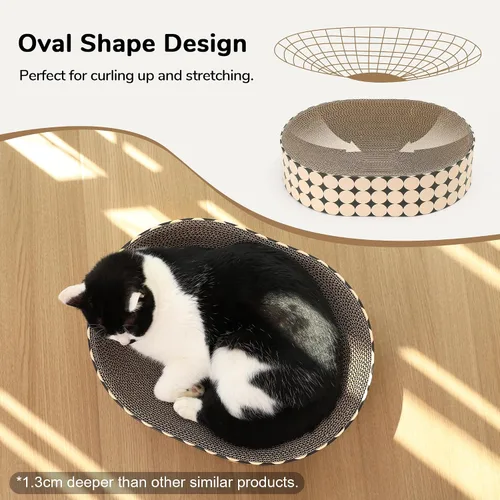 Vista 3 de FUKUMARU Cama rascador de cartón para gatos, almohadilla 2 en 1 para rascar gatos, tabla de rascar ovalada para interiores, cuenco rascador