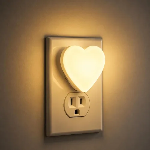 Vista 9 de Lindas luces nocturnas, luz nocturna de forma de corazón para guardería con sensores de luz, sensor automático de anochecer a amanecer, suave blanco