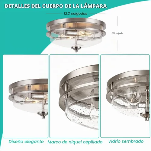 Vista 6 de Edwarmlux Luces de techo de montaje empotrado, 2 luces de granja cerca del techo, lámpara de techo industrial para cocina, pasillo, dormitorio, sala