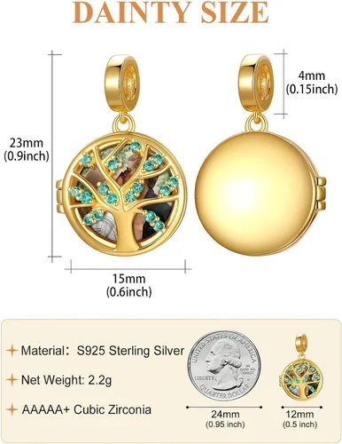 Vista 26 de Custom4U Photo Charms for Bracelets 925 Sterling Silver/Gold Plated Heart/Tree of Life/Round Charm Bead Personalized with Picture Custom