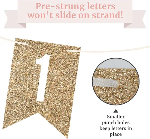 Vista 5 de Cartel de feliz cumpleaños 15 pre-encordado - Cartel de cumpleaños con purpurina dorada No DIY - Gold Glitter 15th Party Decorations for Boys &