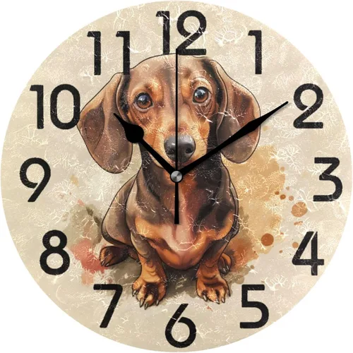 Vista 24 de Reloj de pared redondo retro de otoño con dos gnomos y calabaza de 10 pulgadas, funciona con pilas, reloj de escritorio analógico silencioso sin